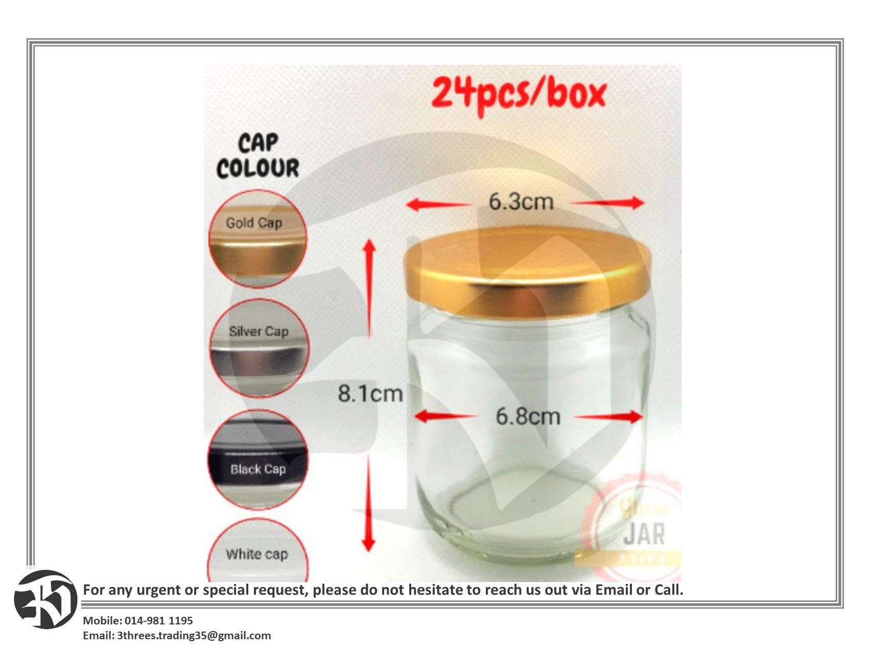 [24pcs] 1 carton 180ml Glass Jar Balang Kaca Doorgift Botol Kaca 8.1cm x 6.8cm Goodies Balang Sambal