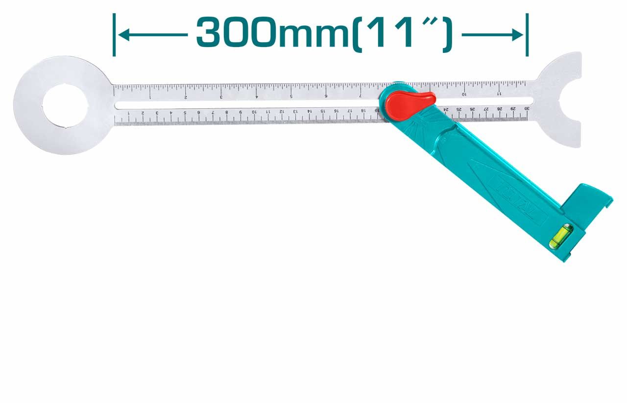 TOTAL SLIDING T BEVEL GAUGE WITH SPIRIT BUBBLE AS DRILL GUIDE ON TILE AND HOLE LOCATOR FOR PIPING / PLUMBING - TAHS3011