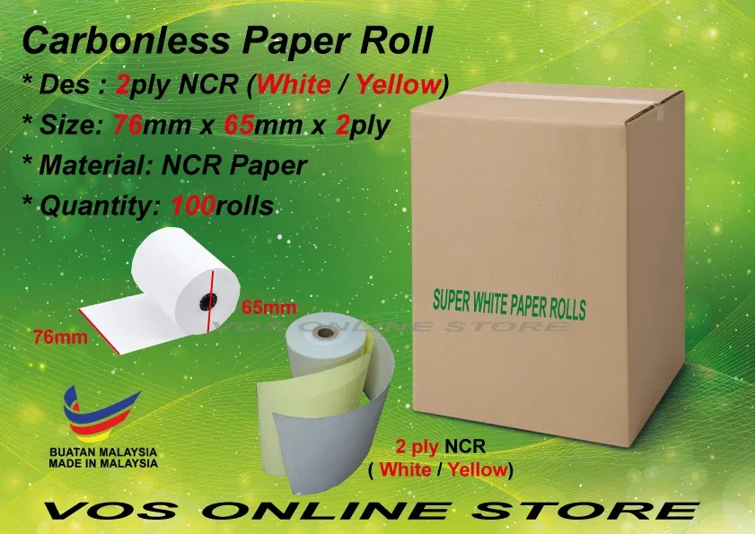 2ply NCR paper roll - 76mm x 65mm x 2ply(white / Yellow)