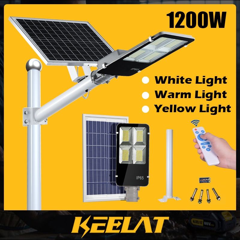 KEELAT Solar Street Lights 1200W Solar Flood Light with Remote Control IP65 Waterproof Security Light Lampu Jalan Solar