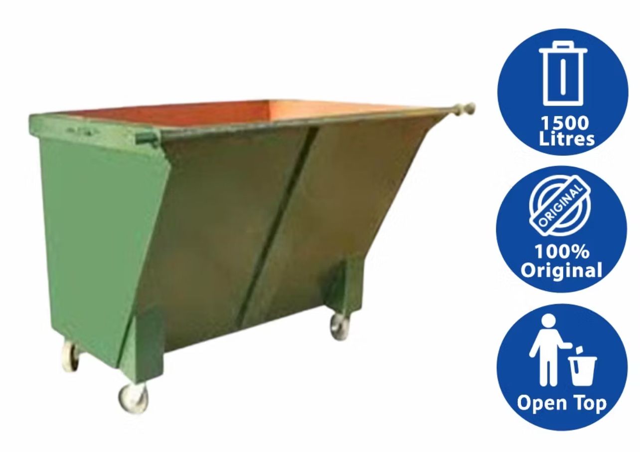 Mild Steel Leach Bin Steel Metal Besi Garbage Bin 4 Wheel Green Bandaraya Waste Tong Sampah Beroda