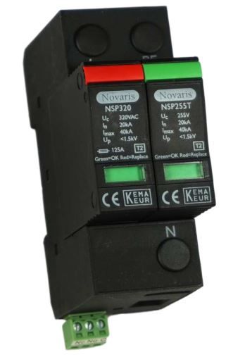 Surge Diverter Plastic, 1 Phase, 40kA, 320VAC, All Mode, with replaceable modules, Alarm contact NSP1-40-320-N