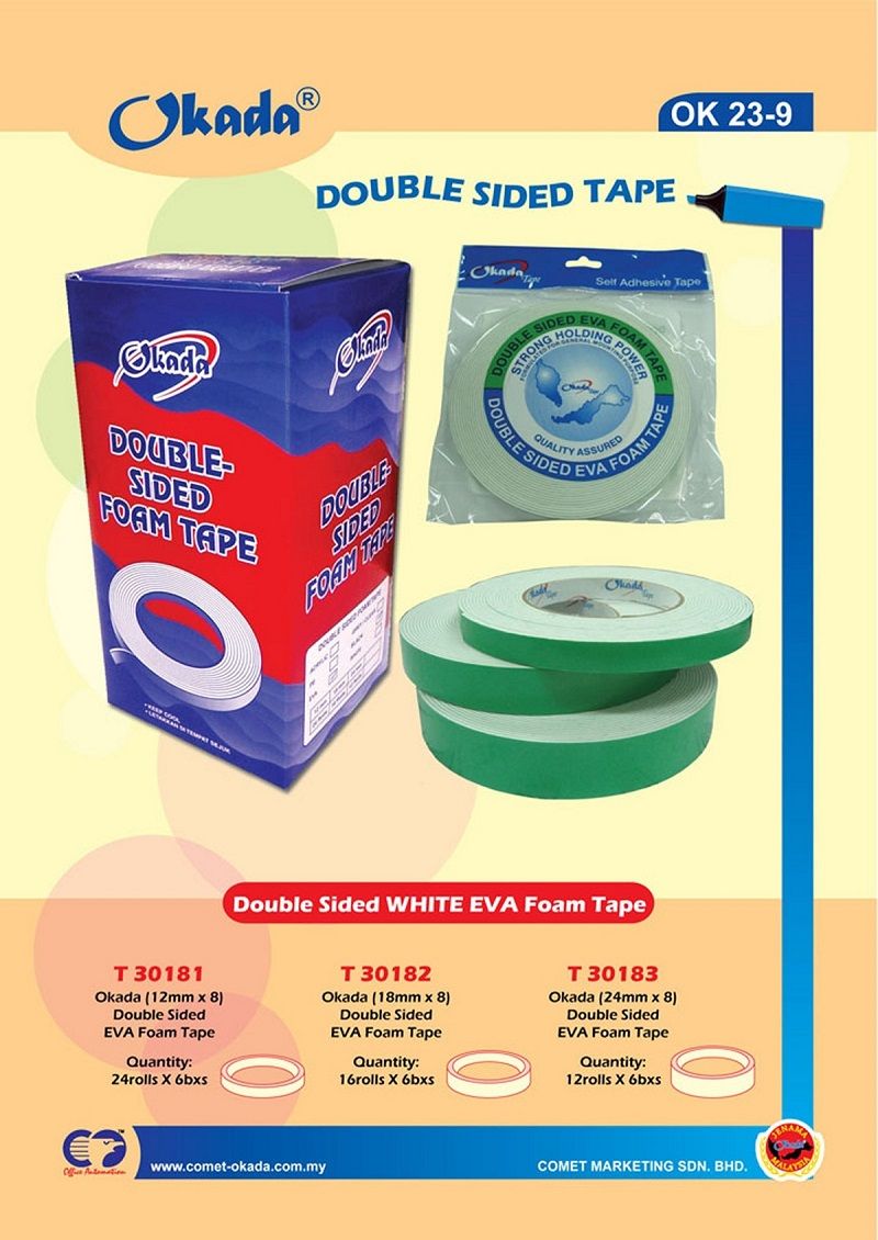 OKADA Double Sided EVA Foam Tape White 12mm x 8m / Eva Foam Tape / White Foam Tape / Okada / Double Sided / Okada Double Sided Eva Foam Tape / SIZE 12MM