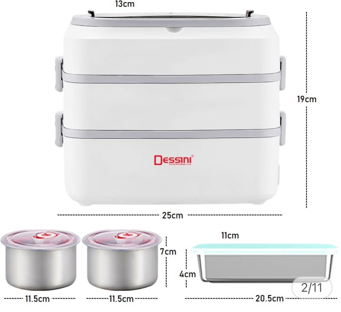 DESSINI ITALY 2L Electric Rice Cooker Lunch Box Non Stick Stainless Steel Inner Pot with Steamer Periuk Nasi Elektrik