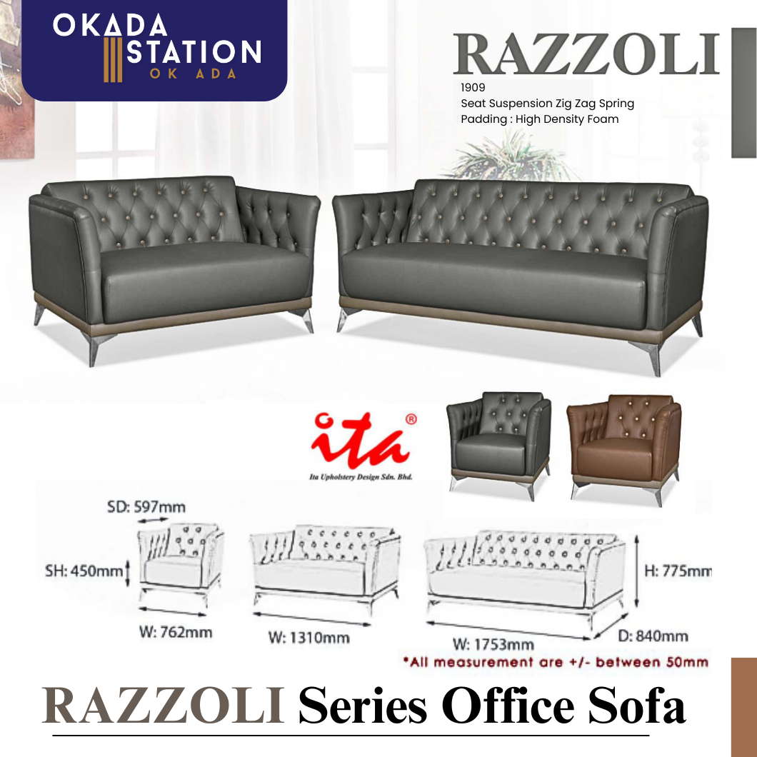 RAZZOLI SERIES OFFICE SOFA - ALL SIZE / SINGLE SEATER / DOUBLE SEATER / TRIPLE SEATER / 1+2+3 SEATER SET / VISITOR SOFA / PU LEATHER / FABRIC / SOFA PELAWAT / SOFA PEJABAT / SOFA / RAZZOLI 1909
