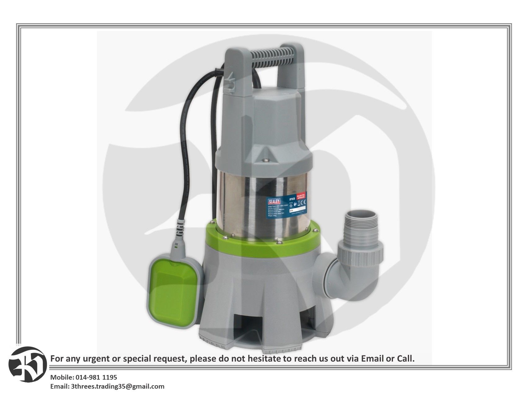 WPD415 Sealey High Flow Submersible Stainless Dirty Water Pump Automatic 417ltr
