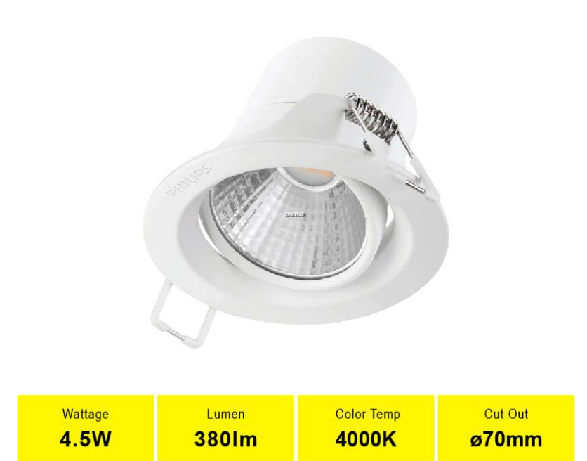 PHILIPS SPOTLIGHT SL201 EC ROUND 070 4.5W (ADJUSTABLE HEAD) WARM WHITE / COOL WHITE