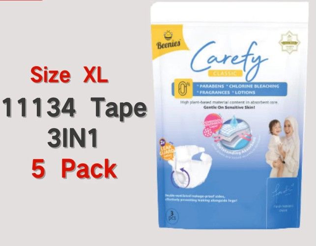 Beenies Comfy Pants / Carefy Tape Disposable Baby Diapers Trial Pack 4in1 /3in1 -  5 pack 5 pk 11134 XL tape SL-11120-11123-11130-11134-KK