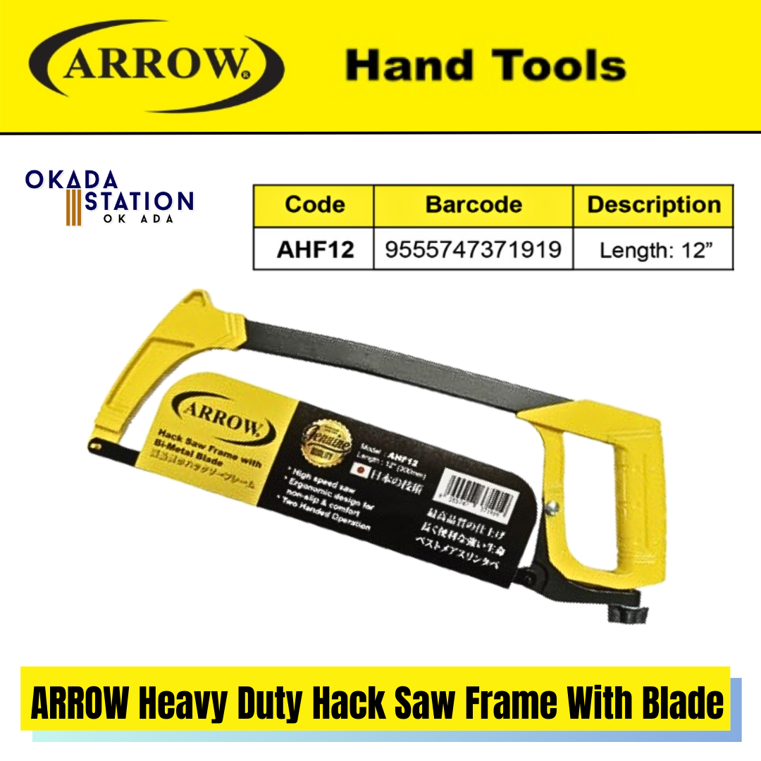 ARROW Heavy Duty Hack Saw Frame With Blade 12" (AHF12) / Heavy Duty Hack Saw / Hacksaw with Blade / Hack Saw / Heavy Duty / Hand Saw / Saw / 12" / AHF12 / Hand Tools / Cutting Tool