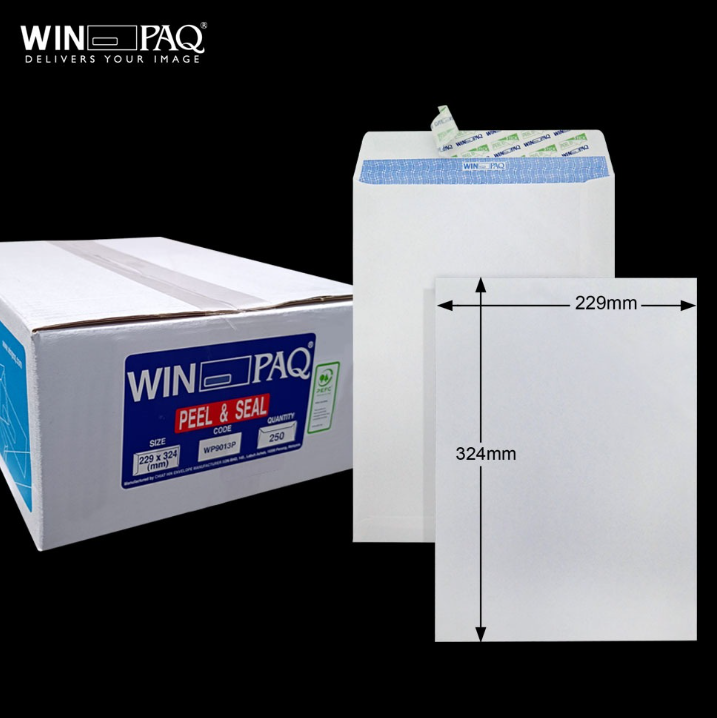 WINPAQ 9"X12.75" WINPAQ 100GM WHITE OPAQUE P&S ENVELOPE (250'S/BOX)