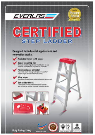 EVERLAS 6 Steps Single Sided Aluminium Ladder CS06 BS2037 Class 1 SIRIM Certified