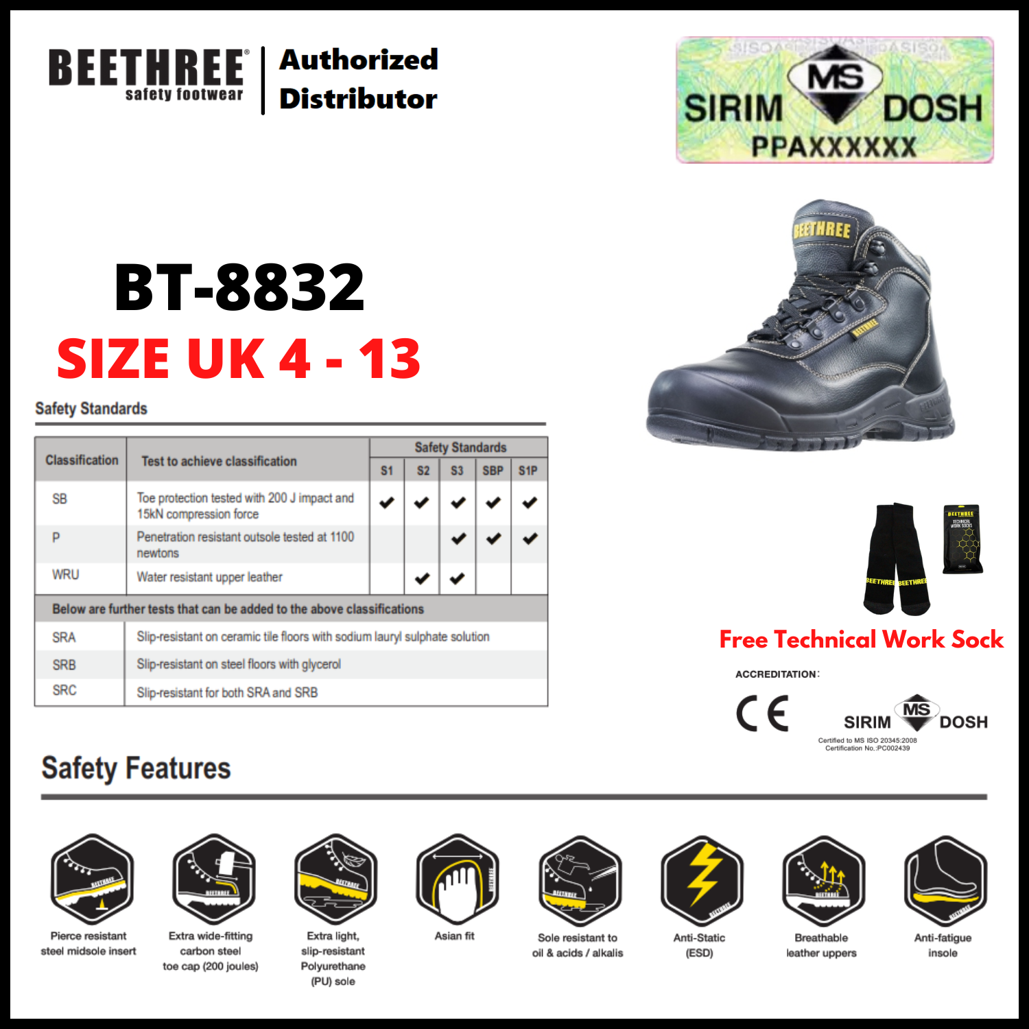 BEETHREE SAFETY FOOTWEAR BT-8832 6.5-inch Lace-Up Ankle Boots