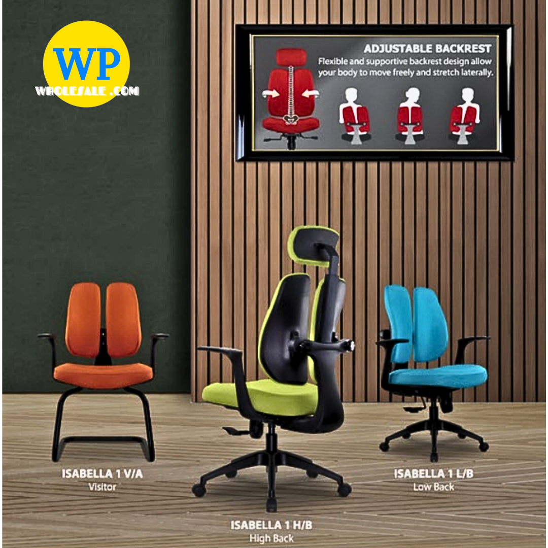 ISABELLA 1 ERGONOMIC OFFICE CHAIR WITH NYLON LEG - ALL SIZE (PU LEATHER) / CLASSIC CHAIR / CHROME SERIES / ISABELLA SERIES / ERGONOMIC OFFICE CHAIR / EXECUTIVE CHAIR / ERGONOMIC EXECUTIVE CHAIR / OFFICE CHAIR / CHAIR / ISABELLA
