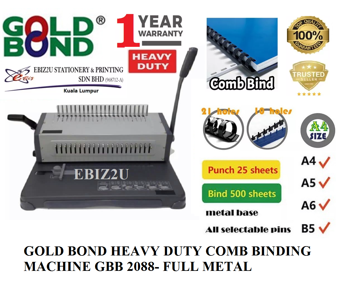GOLD BOND HEAVY DUTY COMB BINDING MACHINE GBB 2088- FULL METAL (binding machine, heavy duty binding machine, comb binder, comb binding machine)