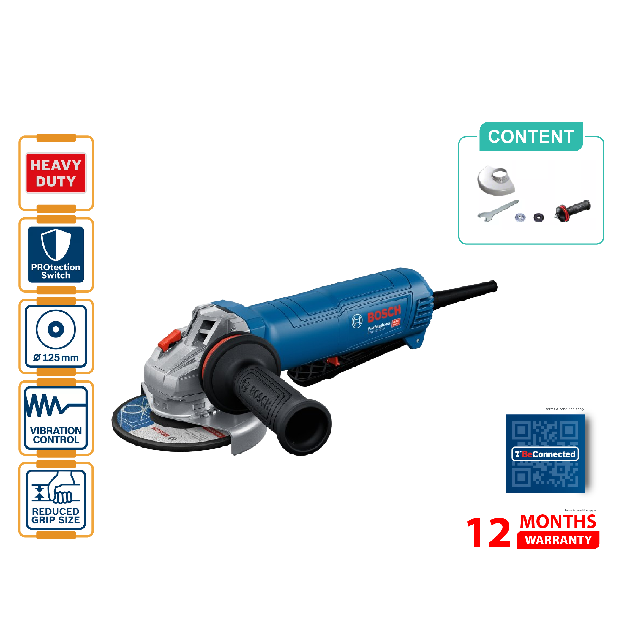 BOSCH GWS 12-125P Angle Grinder With Paddle Switch ( 5 " ) - 06013A62L0