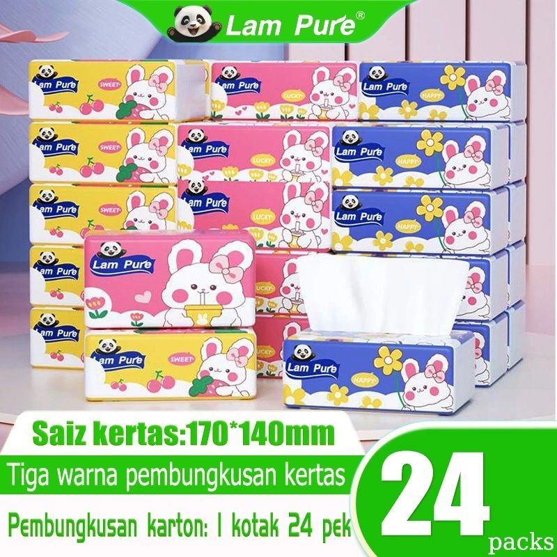 LamPure Luxury Comfort Facial Tissue Cute Rabbit Packaging 3 Colors 280 Sheets (24 Packs)