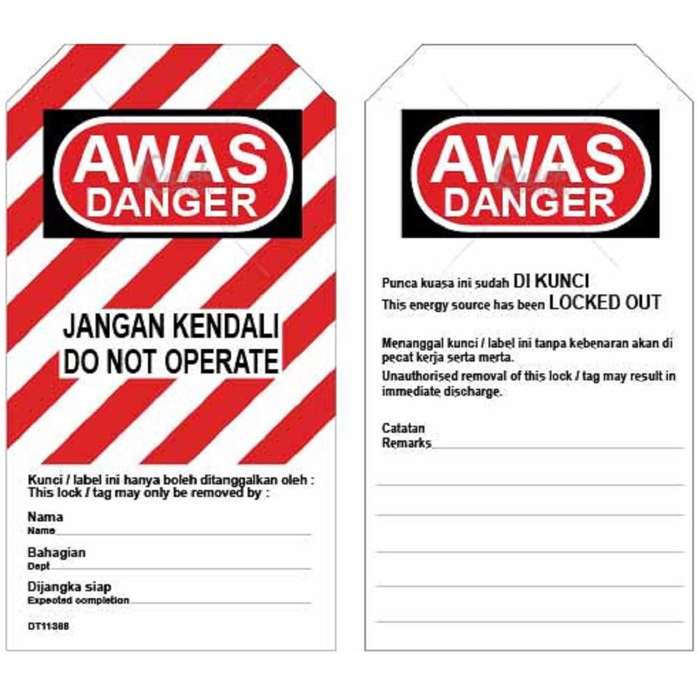 SAFETYWARE LOCKOUT TAG – DO NOT OPERATE@JANGAN KENDALI (FRONT) / THIS ENERGY SOURCE HAS BEEN LOCKOUT OUT (BACK)_2SIDE PRINTING_DT0092R1
