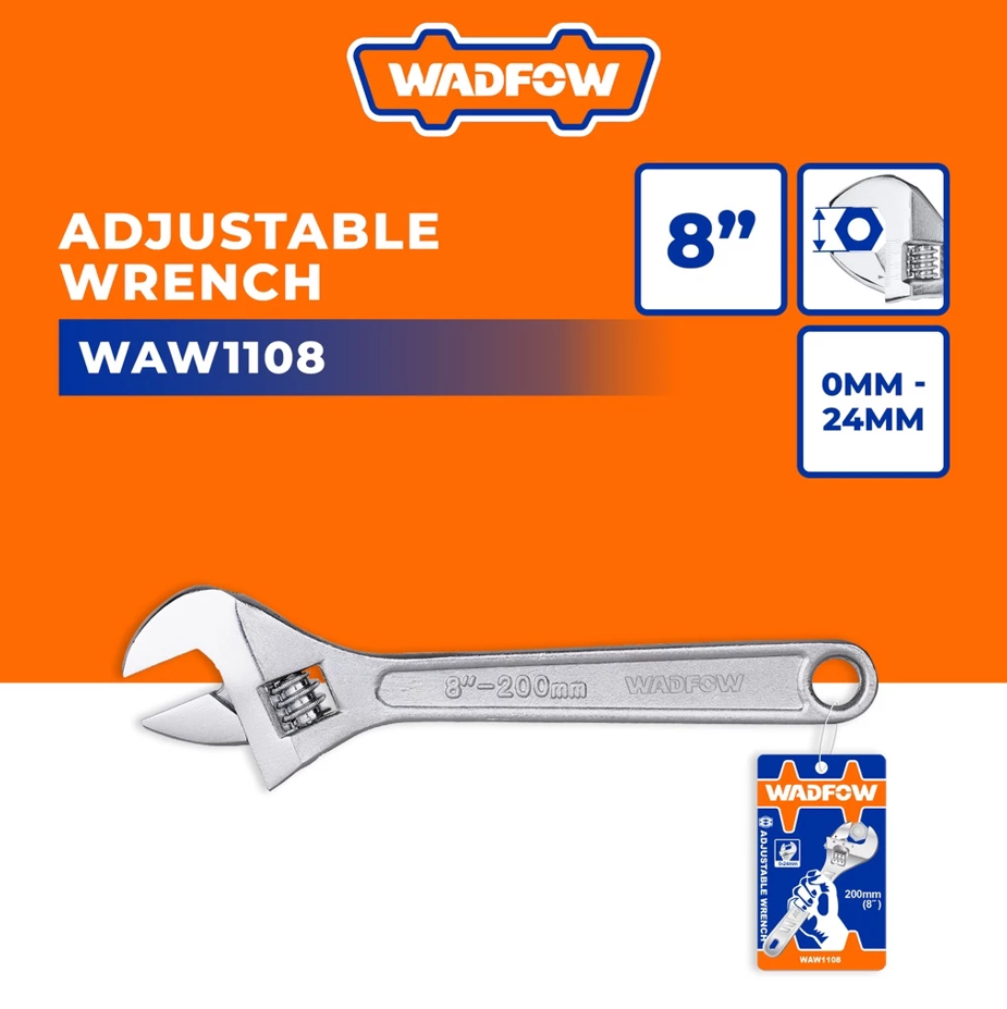WADFOW ADJUSTABLE WRENCH (8"/0MM-24MM X 200MM) (WAW1108)