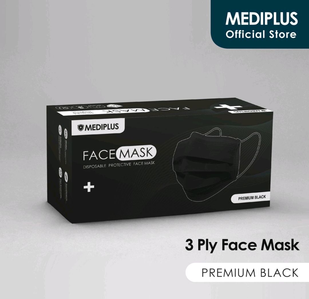Mediplus FACE MASK 50pcs (Premium Black) Mediplus 3ply New Upgraded