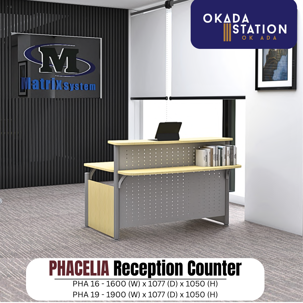 PHACELIA RECEPTION COUNTER (1600/1900(W) x 1077(D) x 1050(H)MM) / FOX / MATRIX SYSTEM / RECEPTION TABLE / CASHIER COUNTER / RECEPTIONIST TABLE / RECEPTION DESK / COUNTER TABLE / OFFICE COUNTER / MEJA PENYAMBUT TETAMU / MEJA KAUNTER / PHA 16 / PHA 18