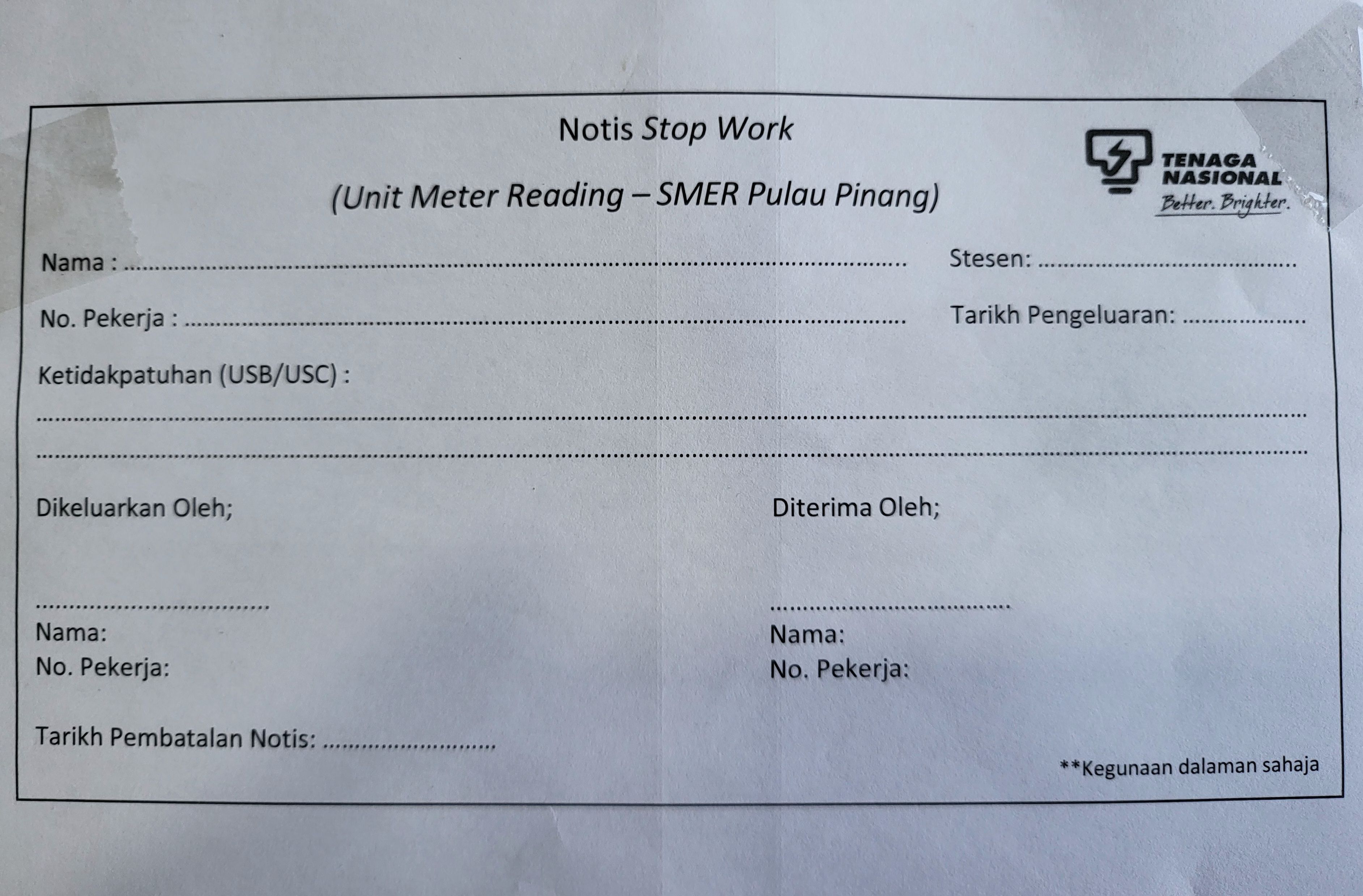 Buku Notis Stop Work