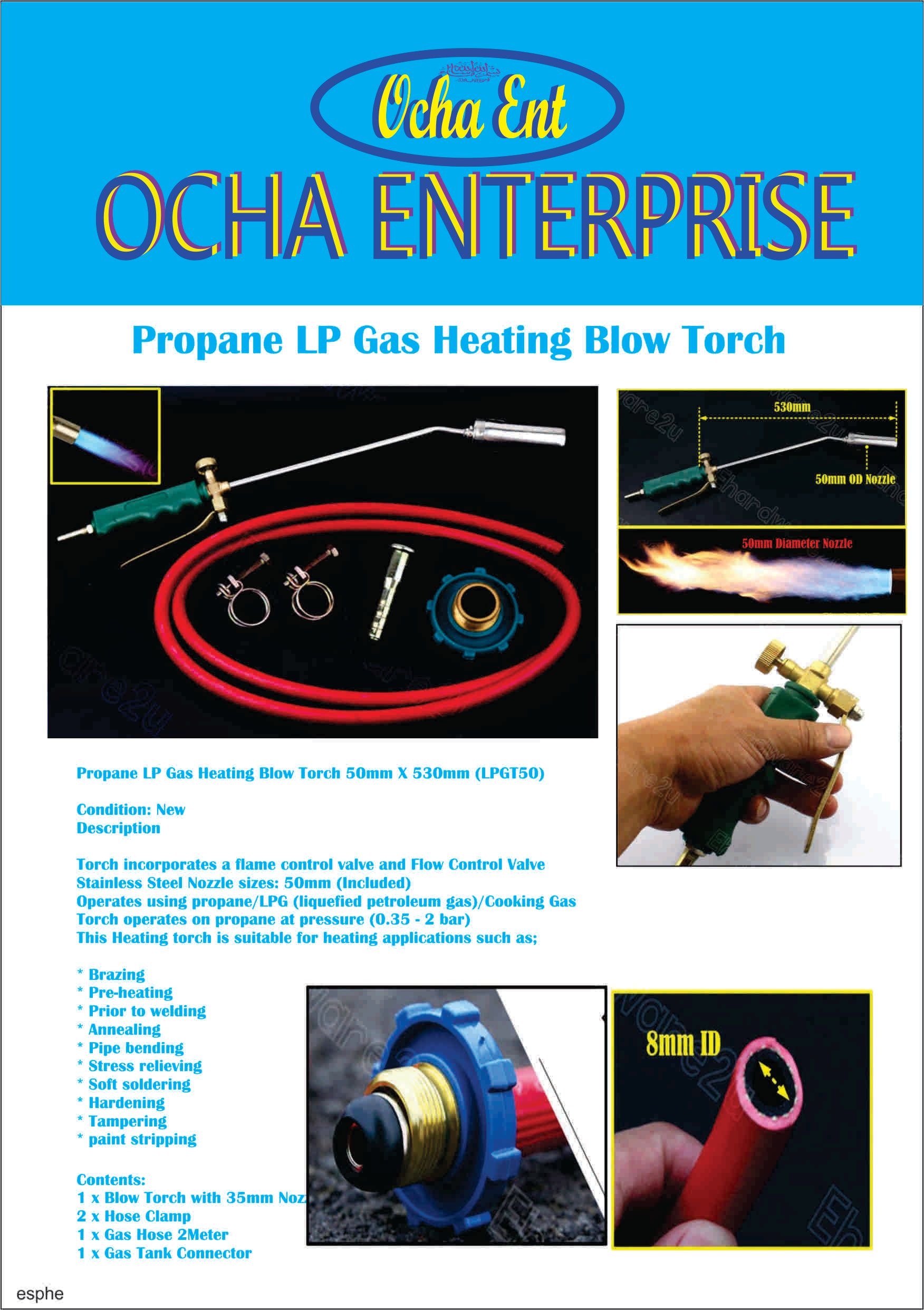 Propane LP Gas Heating Blow Torch 50mm X 530mm (LPGT50)