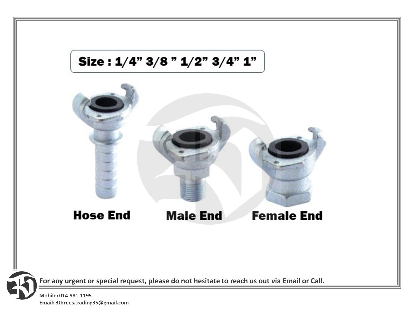 CLAW COUPLING FEMALE HOSE END 1"