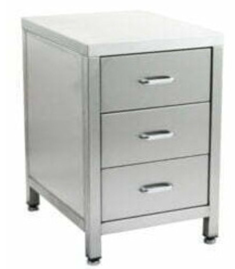 3 drawer stainless steel with locker (key) -witdh 41cm x depth 47cmx height 51cm