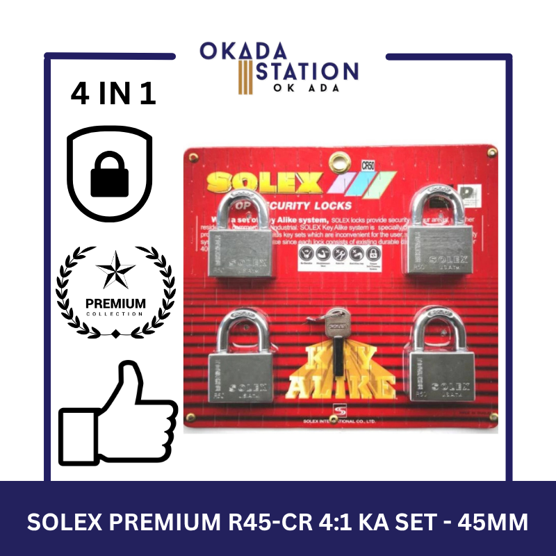 SOLEX PADLOCKS / SIZE 45MM / R45-CR 4:1 KA SET / KEY-ALIKE / MASTER KEY /SYSTEM PADLOCKS / 100% ORIGINAL / PREMIUM TOP SECURITY / KUNCI - 45MM