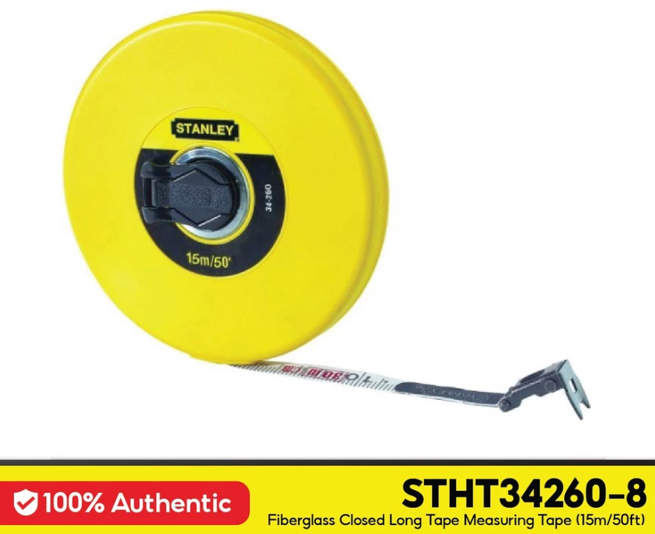 STANLEY STHT34260-8 FIBERGLASS CLOSED LONG TAPE MEASURING TAPE (15M/50FT)