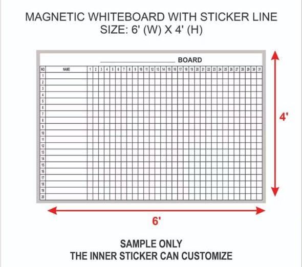 WOS MAGNETIC WHITEBOARD WITH STICKER LINE ( 6W x 4H )