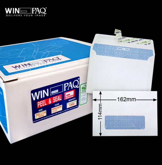 6.375"X4.5" WINPAQ 100GM WHITE OPAQUE WINDOW P&S WALLET ENVELOPE (1,000'S/BOX)