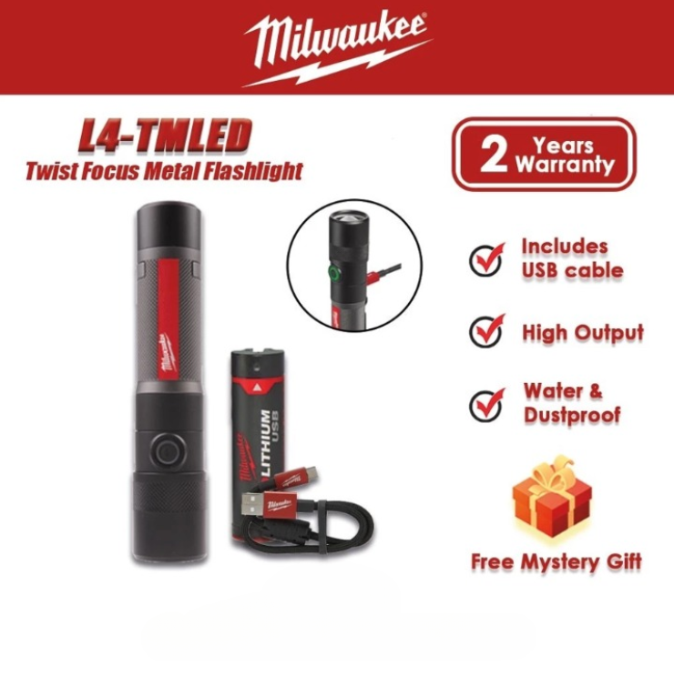 MILWAUKEE L4 TMLED USB LED RECHARGEABLE TWIST FOCUS METAL FLASHLIGHT