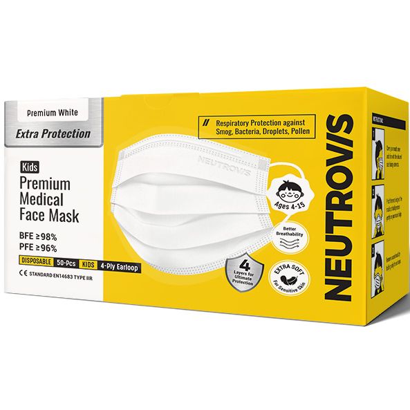 Neutrovis Premium 4ply/ KF94/ KN95 Soft Earloop Medical Face Mask 23032 Kids 4ply whit Y-HK-71319-KK