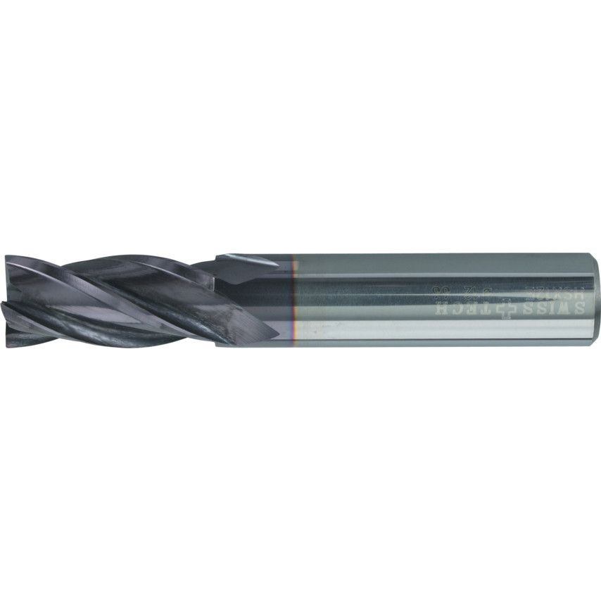 SwissTech 12.00mm Series 66 Carbide 4 Flute Plain Shank Short Series End Mills - EMQ-4PS Q-Coat Coated SWT1656612A