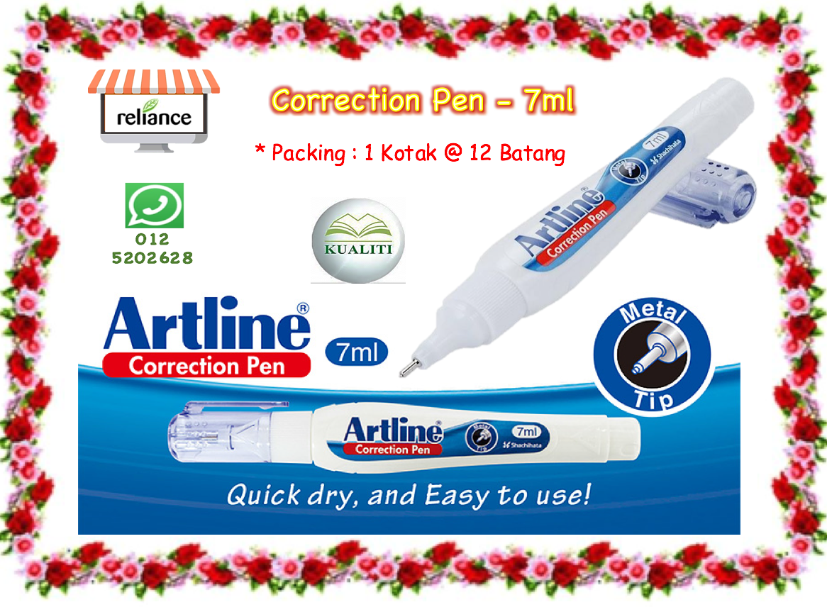 Artline Correction Pen - 7ml / Pen Pembetulan Cecair Putih / White Liquid Paper # RP-0049 ( KTT : 1 Kotak @ 12 batang )
