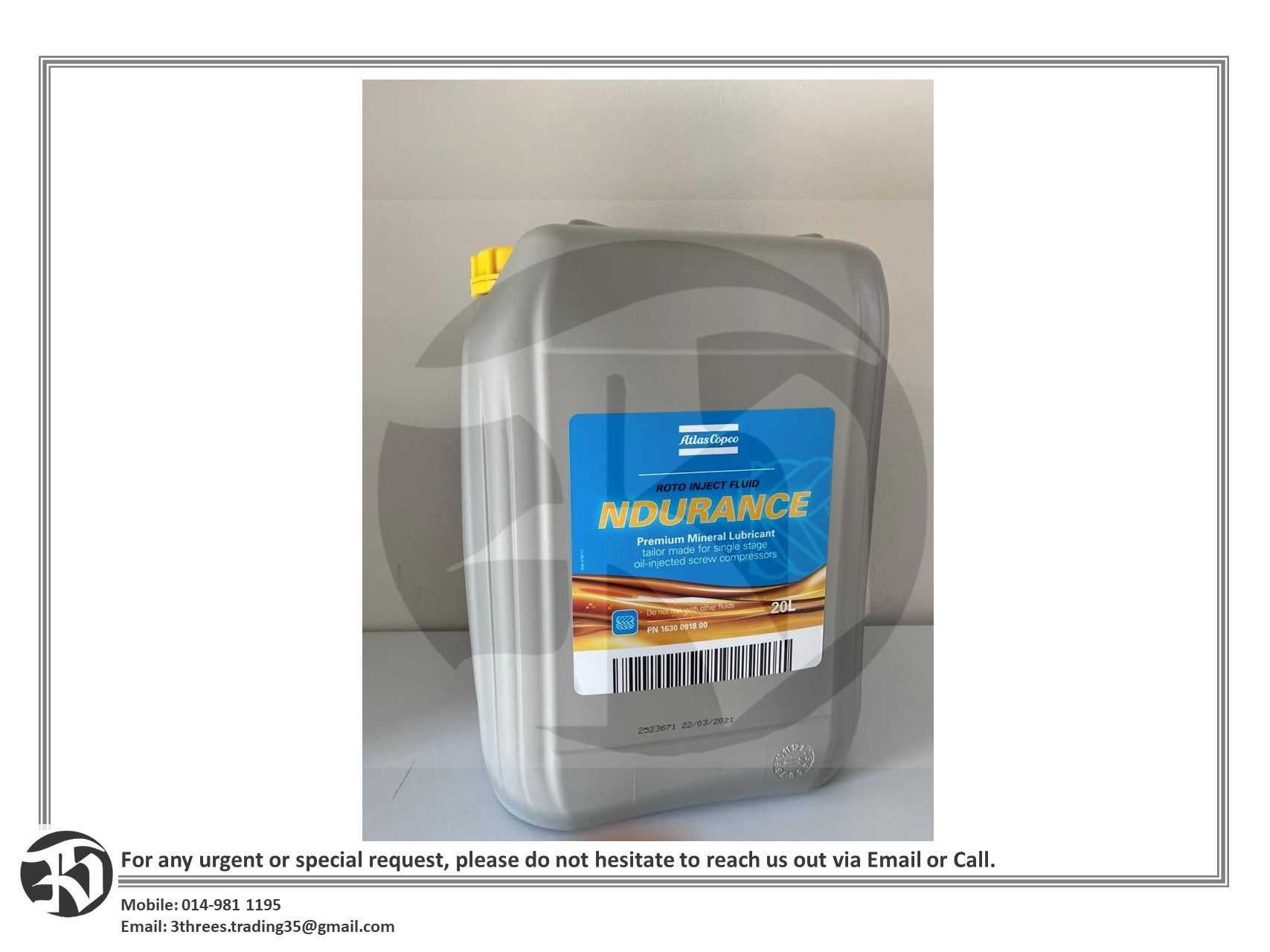 Atlas Copco Roto Inject Fluid NDURANCE 20L (PN: 1630091800)