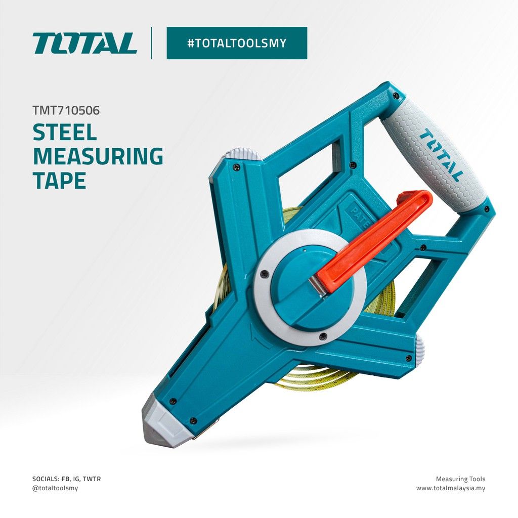 TOTAL STEEL MEASURING TAPE WITH FAST & EFFICIENT REWIND 3:1 GEAR RATIO (50M X 12.5MM) TMT710506