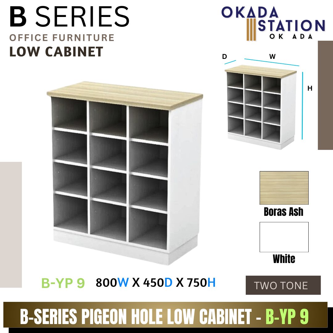 B SERIES 12 HOLE PIGEON HOLE LOW CABINET - (B-YP 9) / B SERIES / WOODEN CABINET / LOW CABINET / NO DOOR CABINET / OPEN SHELF / CABINET / B SERIES / WOODEN CABINET / LOW CABINET / PIGEON HOLE CABINET / 12 HOLE CABINET / CABINET