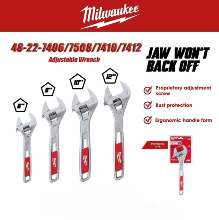 MILWAUKEE 6'' 8'' 10'' 12'' ADJUSTABLE WRENCH RUST PROTECTION