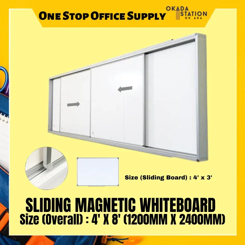 4' X 8' SLIDING MAGNETIC WHITEBOARD - WITHOUT INSTALLATION & WITH INSTALLATION / WHITEBOARD / MAGNETIC WHITEBOARD / SLIDING BOARD / SLIDING WHITEBOARD / BOARD / SIB-48