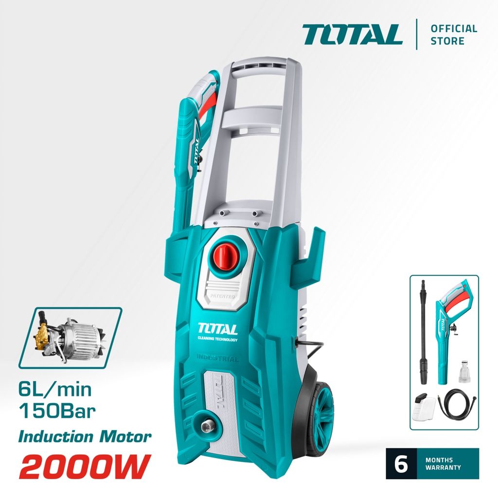 TOTAL HIGH PRESSURE WASHER (2000W) WITH AUTO START/STOP & COPPER WIRE INDUCTION MOTOR + SOAP BOTTLE + HOSE (5M) TGT11226