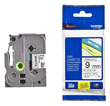 Brother Label Laminated Tape Tze-221 Black On White 9mm
