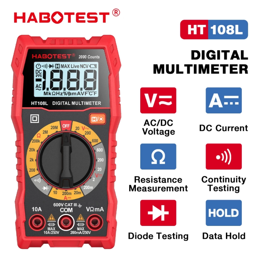 HABOTEST HT108L DIGITAL MULTIMETER 600V/10A AC/DC