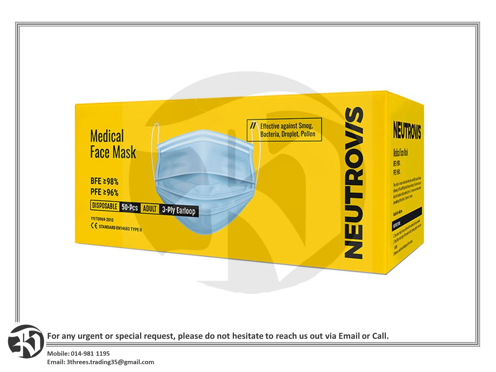 Neutrovis Medical Face Mask 3Ply Earloop