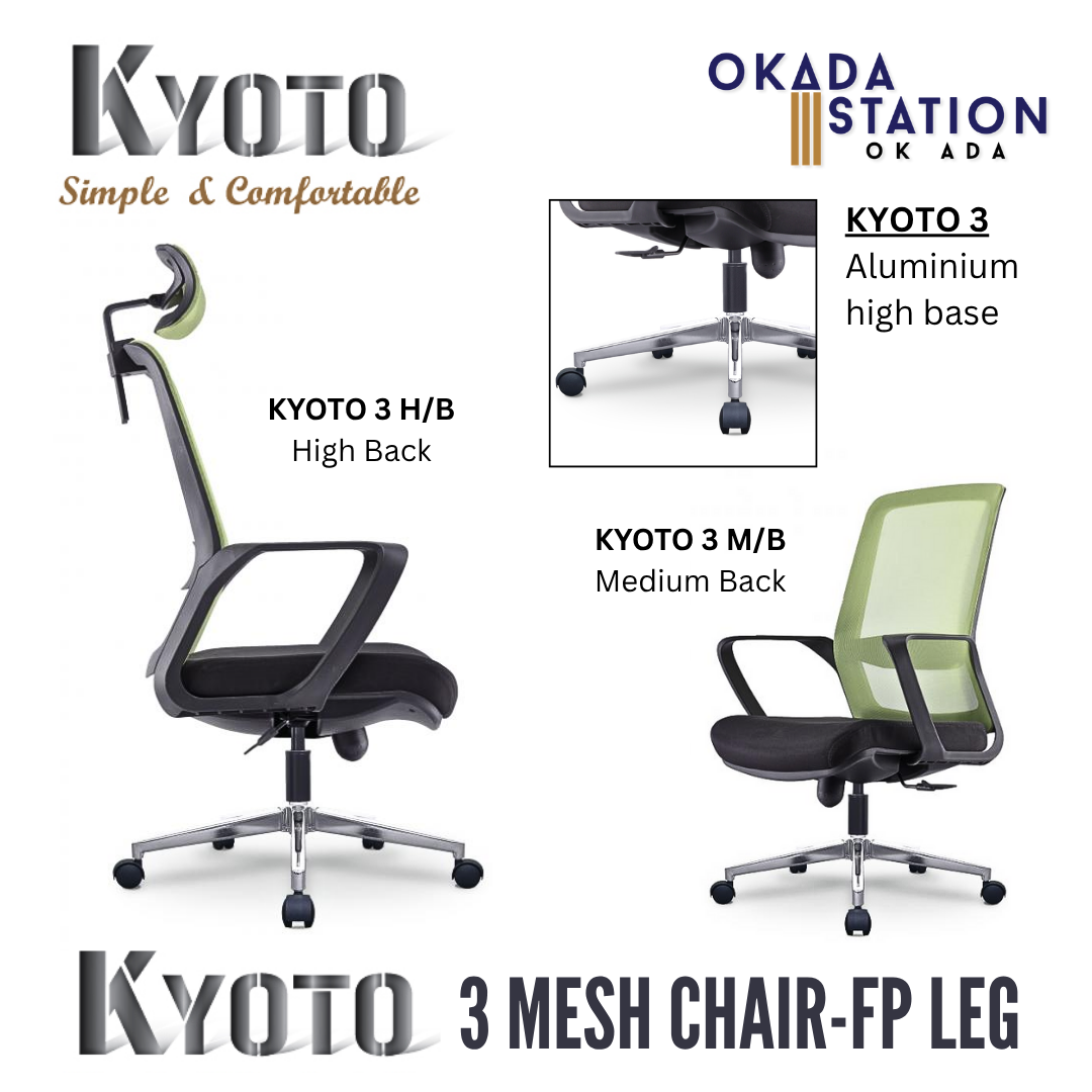 KYOTO 3 ERGONOMIC MESH CHAIR - ALL SIZE / MESH SERIES / OFFICE CONFERENCE CHAIR / OFFICE SWIVEL CHAIR / ERGONOMIC CHAIR / EXECUTIVE CHAIR / DIRECTOR CHAIR / OFFICE CHAIR / MESH CHAIR / CHROME BASE / KYOTO 3