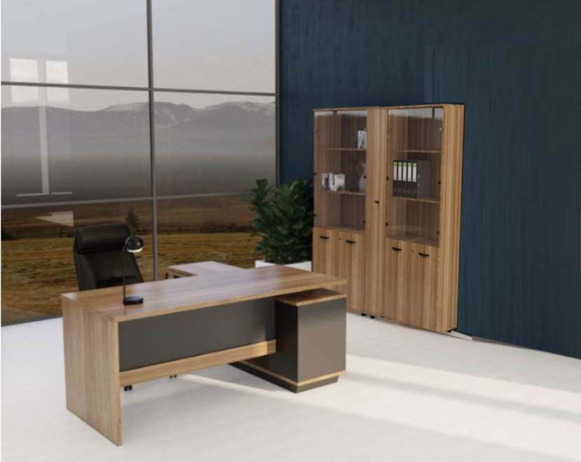 OFIS NARITA SERIES EXECUTIVE DESK + GLASS DOOR CABINET (2 UNIT)