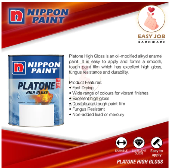 5L Nippon Paint Platone High Gloss Wood Paint Nippon Metal Paint Anti Rust Cat Minyak Cat Kayu Door Paint Cat Anti Rust