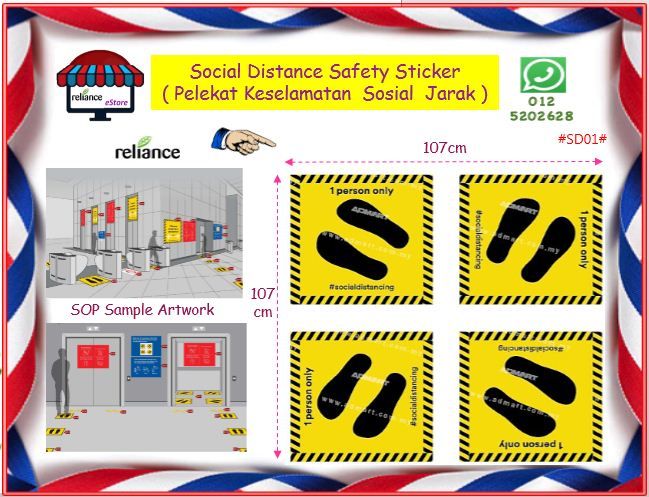 Social Distance Safety Sticker - 1 Person Only / Social Distancing Sticker / Pelekat Tanda Keselamatan Sosial Jarak # Size : 107cm x 107cm # SOP Safety Label Sticker # SD01 # RS1596 ( KTT : 1 Keping )