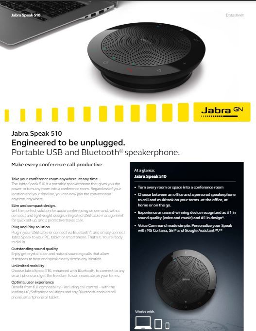 Jabra Speakerphone 510 Portable USB and Bluetooth